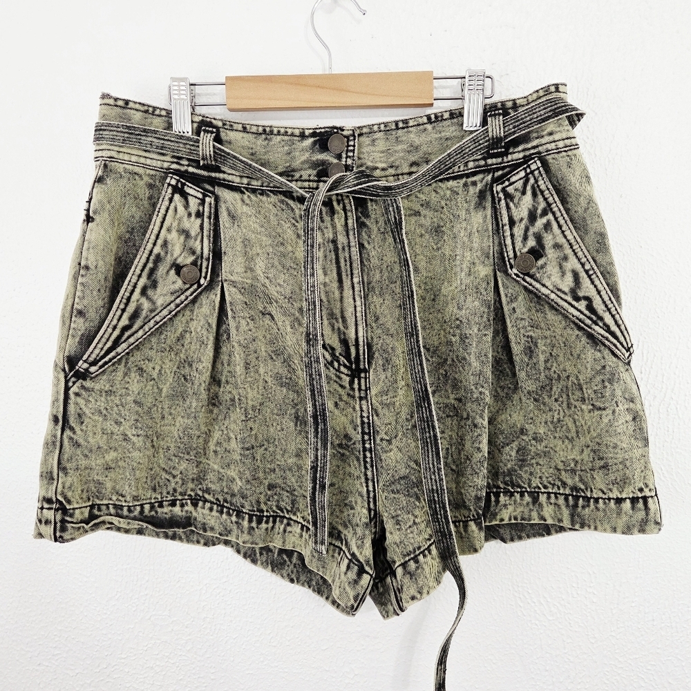 Ulla Johnson Alec Tie-Waist Shorts Acid Wash Denim Green Black Size 10 - Picture 5 of 9